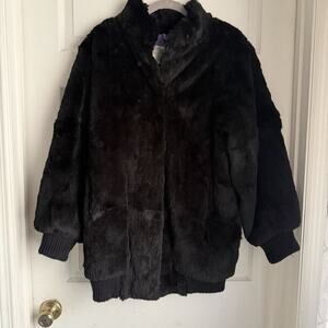 Women’s Black Rabbit Fur Jacket Coat Bomber Scandanavian Fur Company Sz Medium